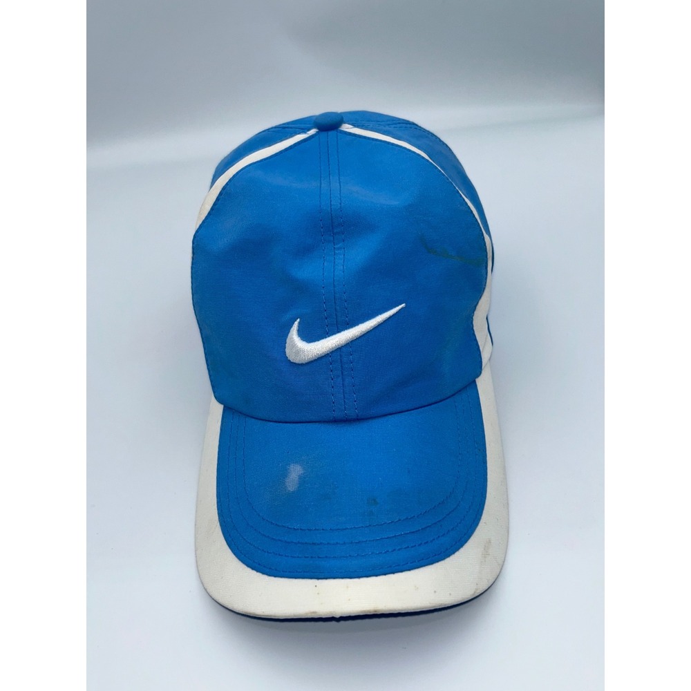 Nike Golf Hat Blue White Adjustable Swoosh ONE V Logo Performance Cap - Picture 2 of 5